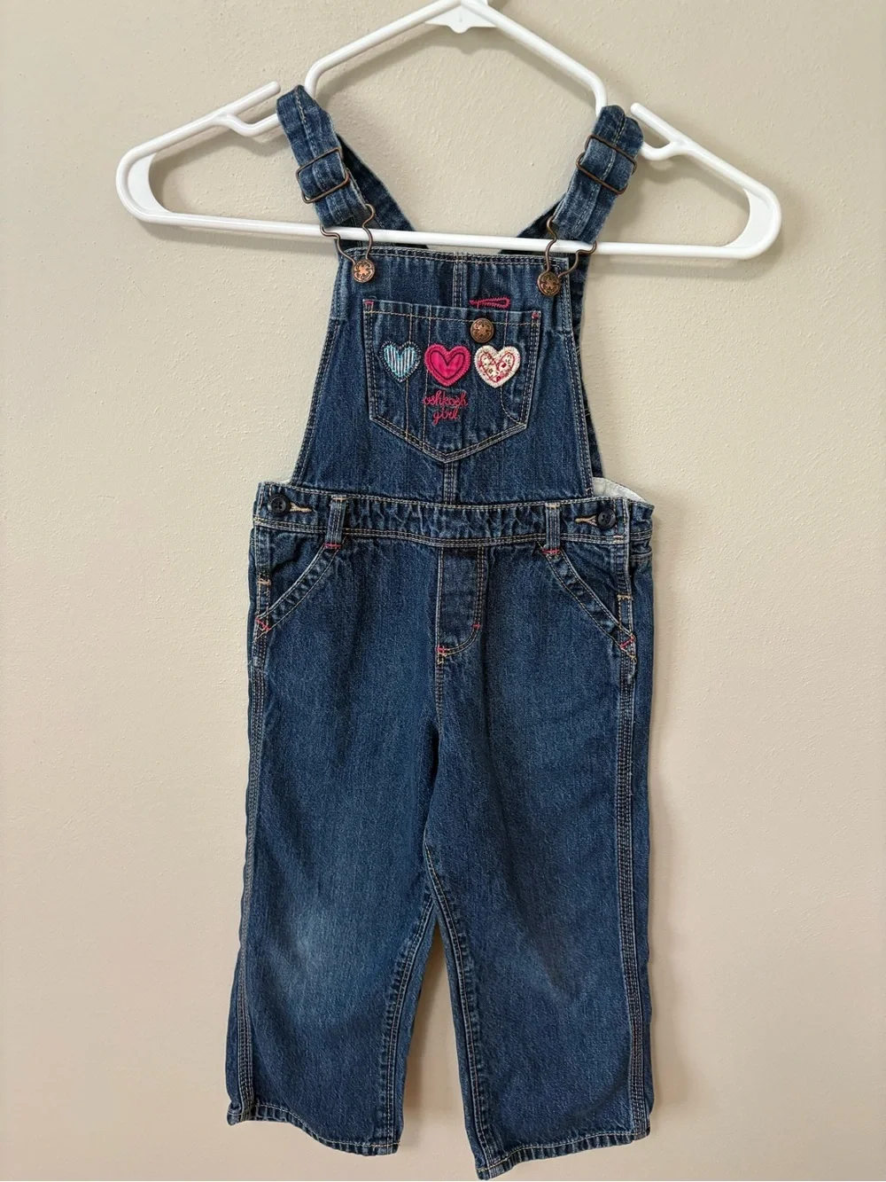 OshKosh B'Gosh Girl Jean Vestback Coveralls 3T Embroidery